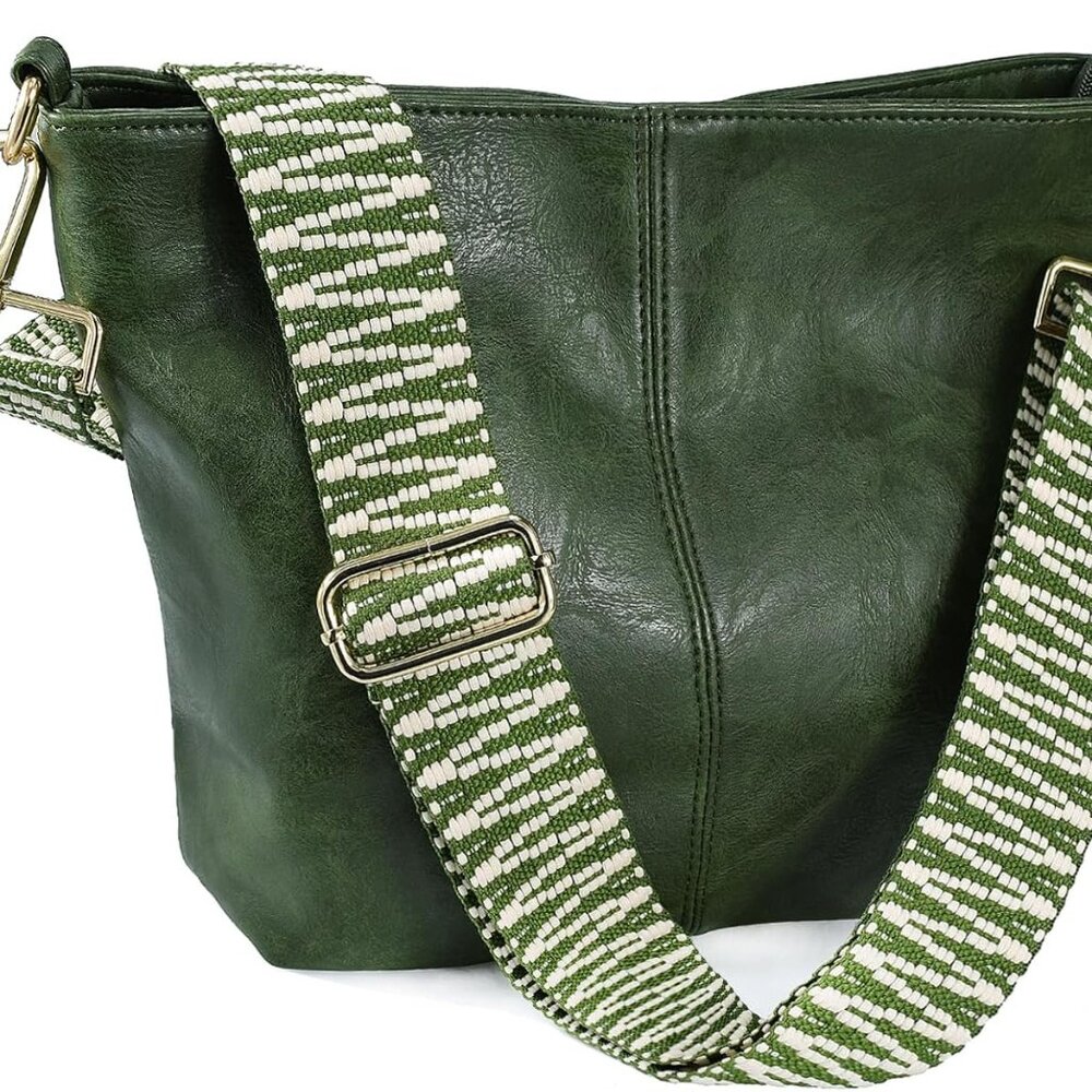 Hobo Bags Vegan Leather Crossbody Bag Guitar Strap Shoulder Purses with Zipper H